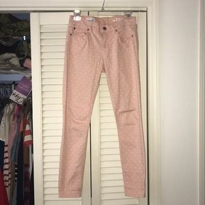 Gap pale pink and white polka dot skinny jeans